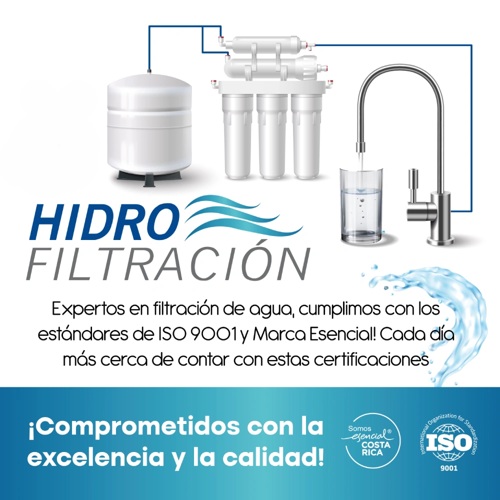 Sistemas de filtración de agua de Hidrofiltración con certificaciones ISO 9001 y Marca Esencial